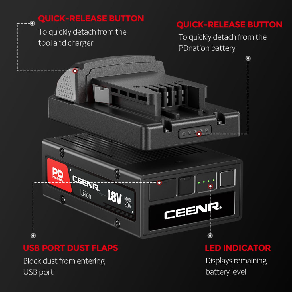 CEENR PDnation™ 4.0Ah Universal Power Tool Battery — 1,600+ Tools, USB-C
