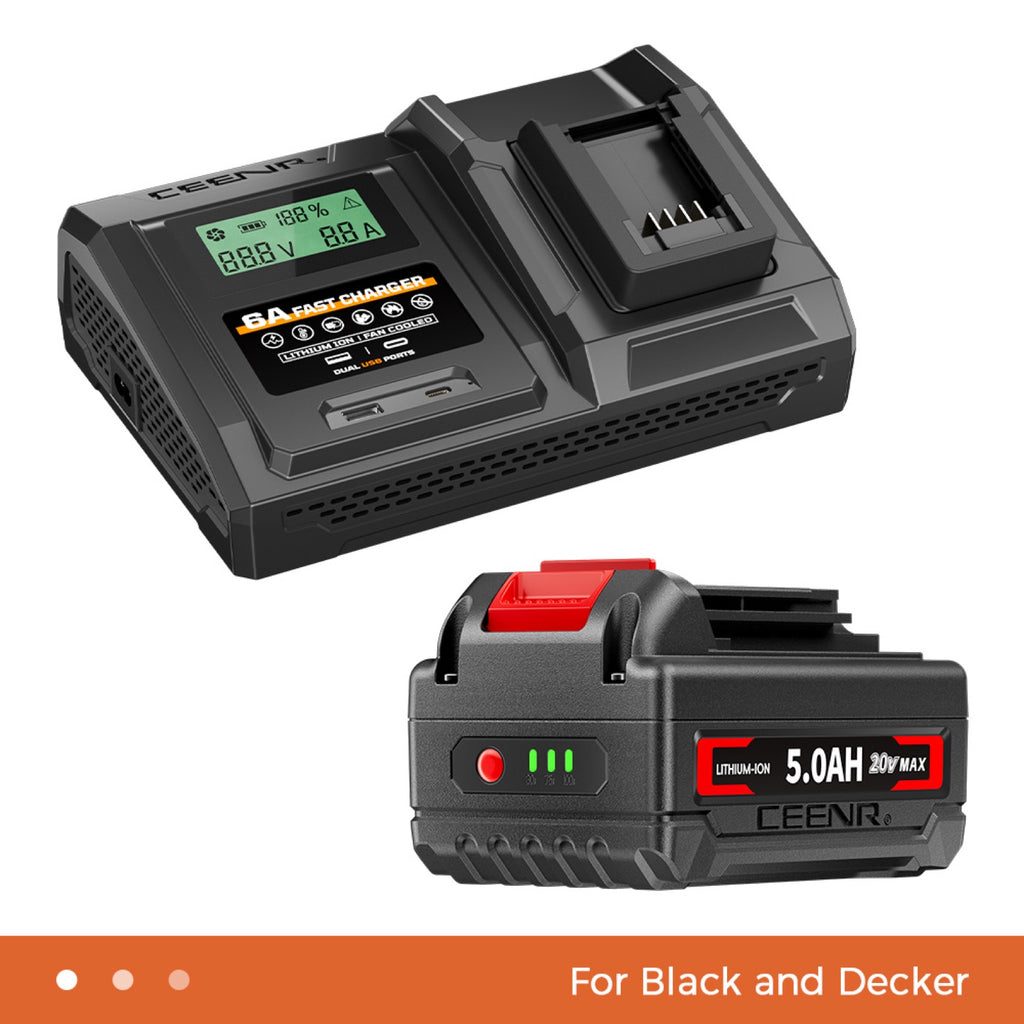 6 Amp Fast Charger for Black and Decker 20V Max Lithium-Ion Battery Pack