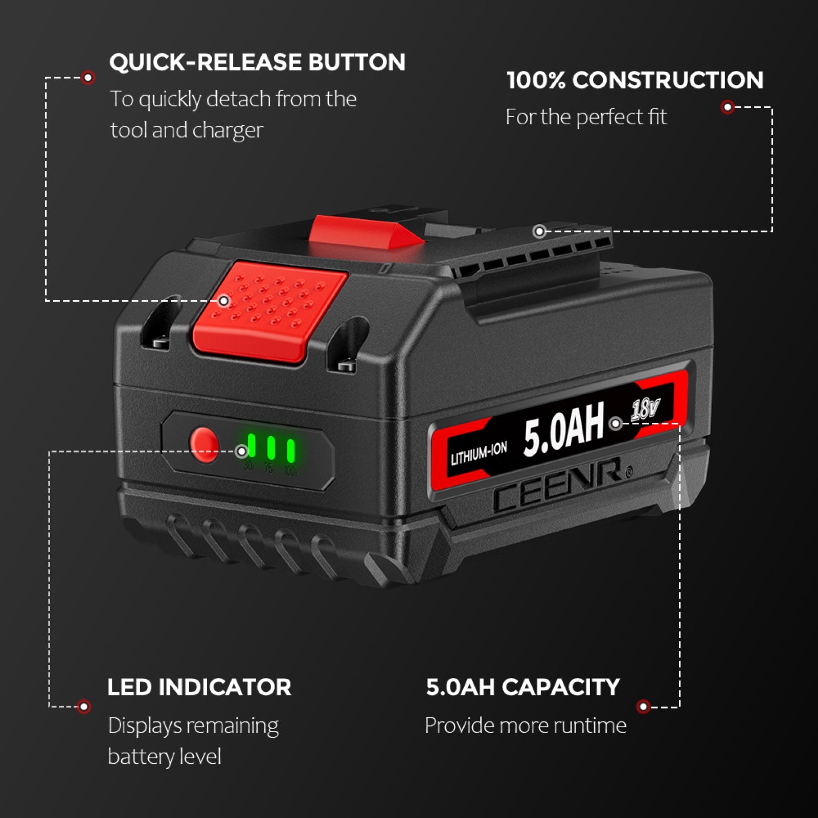 CEENR 5.0Ah Battery for Bosch 18V | Replacement Model BAT610G