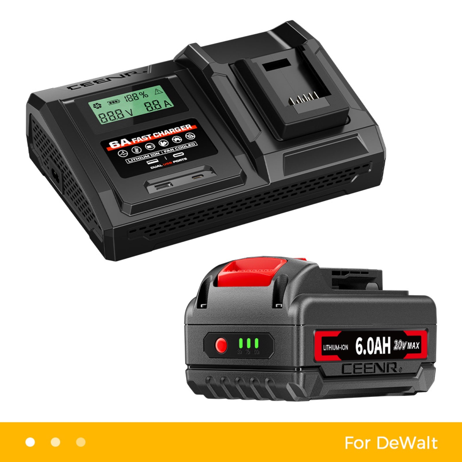 CEENR 6.0Ah Battery (with LG HG2 Cells) for DeWalt 20V Max | Replacement Model DCB200