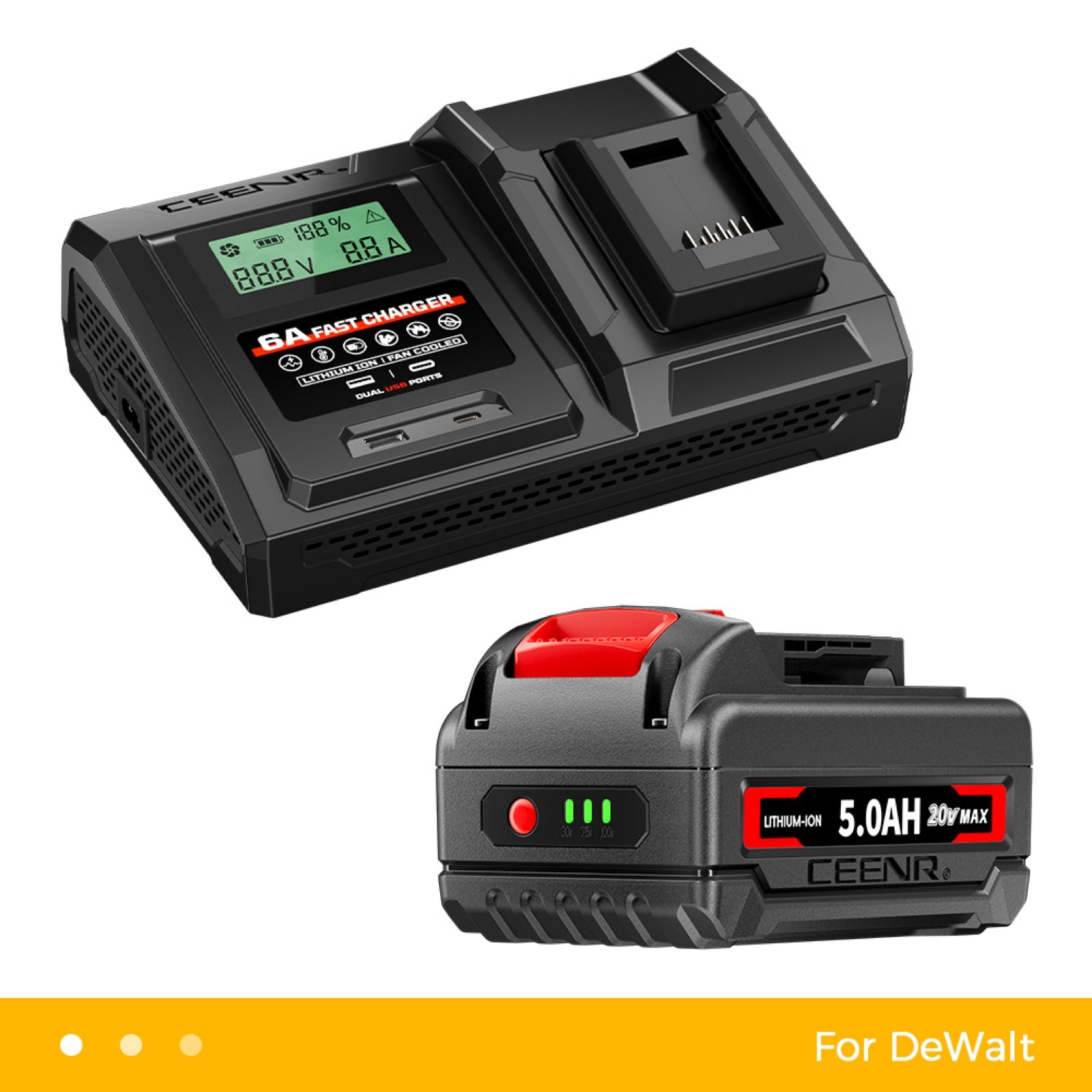 6 Amp Fast Charger for DeWalt 20V Max Lithium-Ion Battery Pack