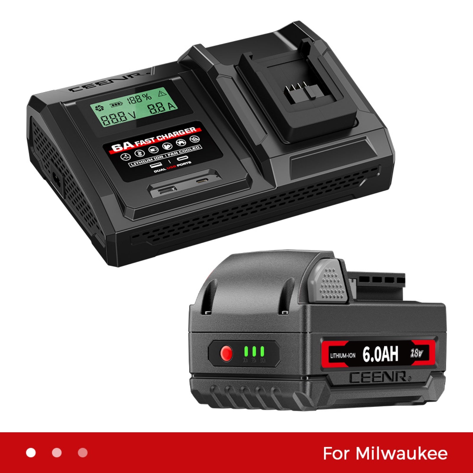 6 Amp Fast Charger for Milwaukee 18V Lithium-Ion Battery Pack