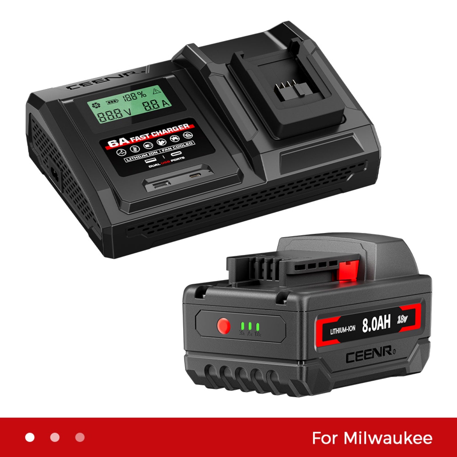 6 Amp Fast Charger for Milwaukee 18V Lithium-Ion Battery Pack