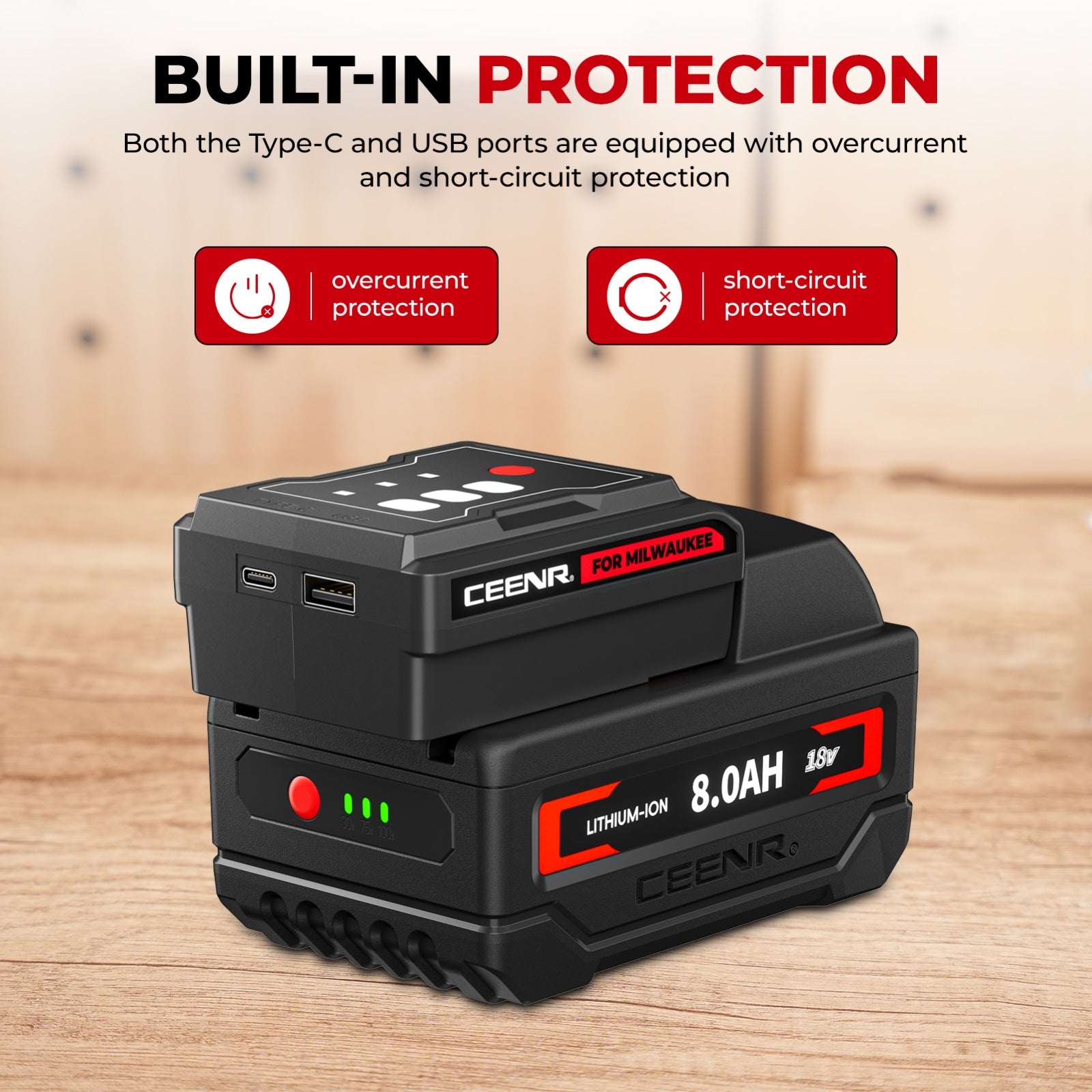 CEENR 45W USB-C Power Bank Adapter for Milwaukee 18V Batteries
