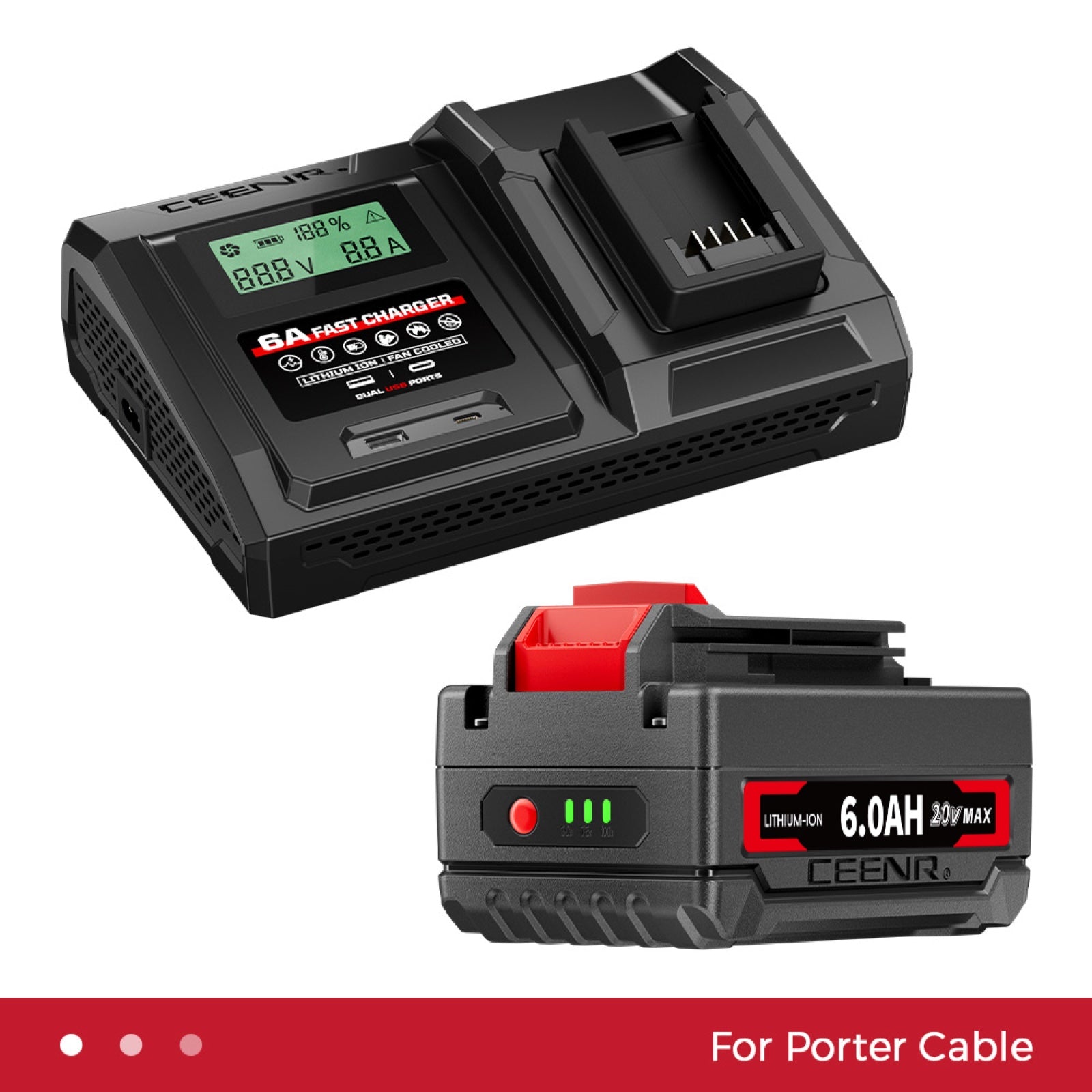 6 Amp Fast Charger for Porter Cable 20V Max Lithium-Ion Battery Pack