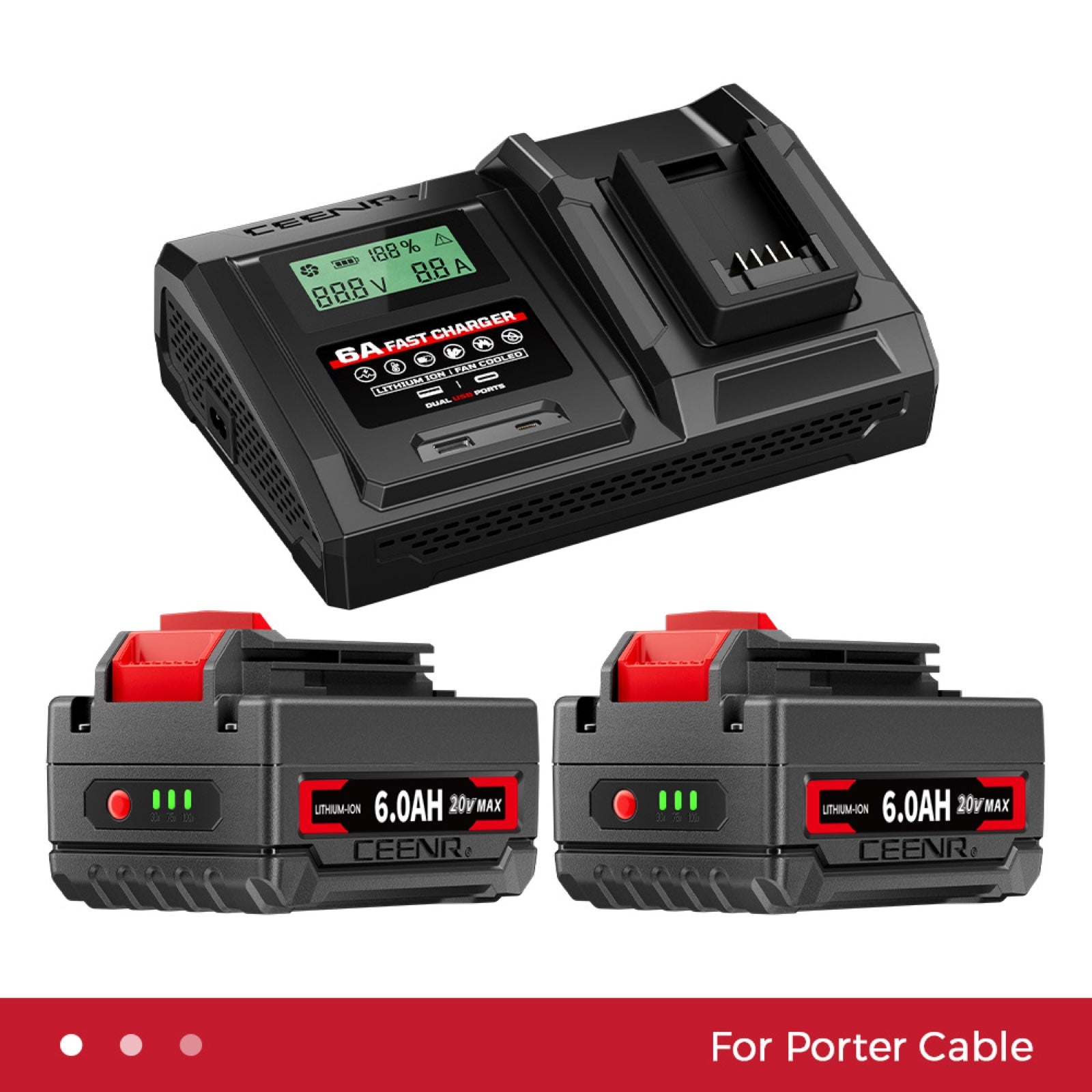 6 Amp Fast Charger for Porter Cable 20V Max Lithium-Ion Battery Pack