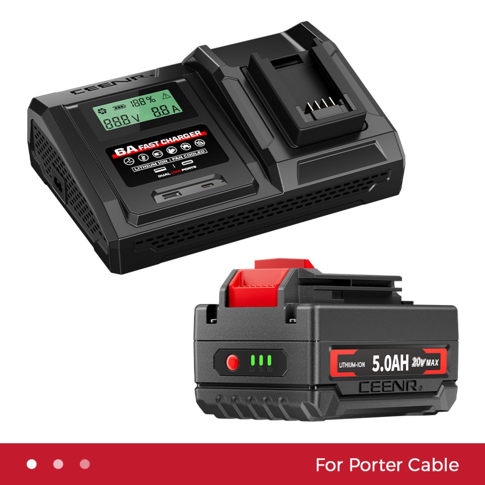 6 Amp Fast Charger for Porter Cable 20V Max Lithium-Ion Battery Pack
