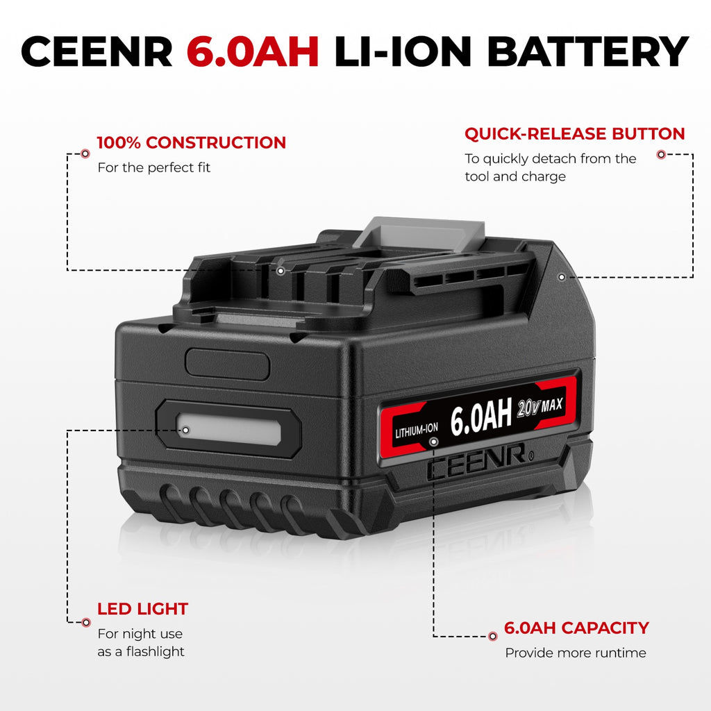 CEENR 6.0Ah Battery (with LG HG2 Cells) for Makita 18V | Replacement Model BL1860B
