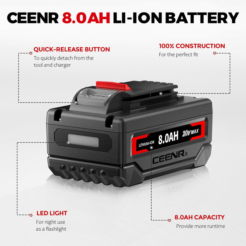 CEENR 8.0Ah Battery (with Lishen 21700 Cells) for Porter Cable 20V Max | Replacement Model PCC685